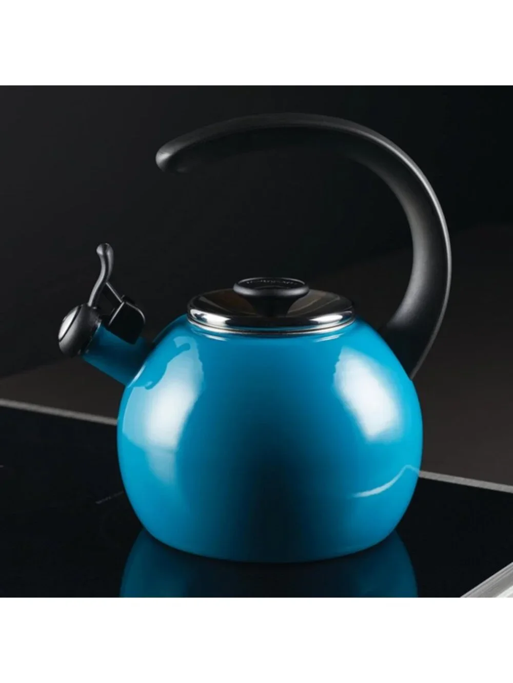 Turquoise Kitchen Whistling Teakettle 2-QT Enamel On Steel Stovetop Induction